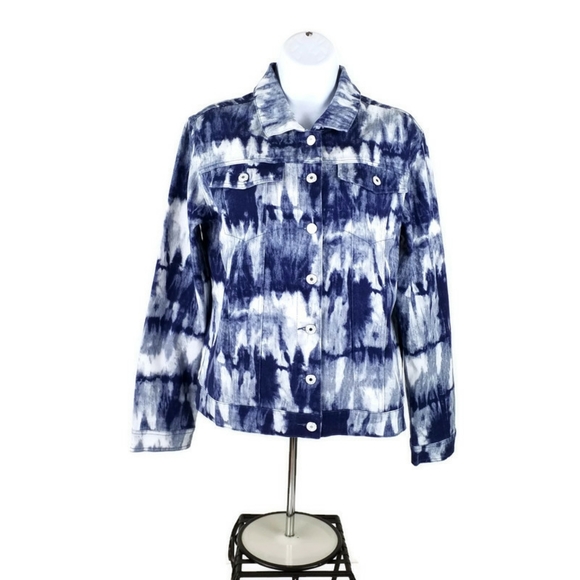 1 Bliss Lane Blue White Tie Dye Print Denim Jacket Womens Size Medium NWOT - Picture 4 of 12